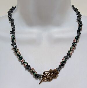 Handmade Fairycore Whimsigoth Floral Clasp Hematite and Cloisonne Beads